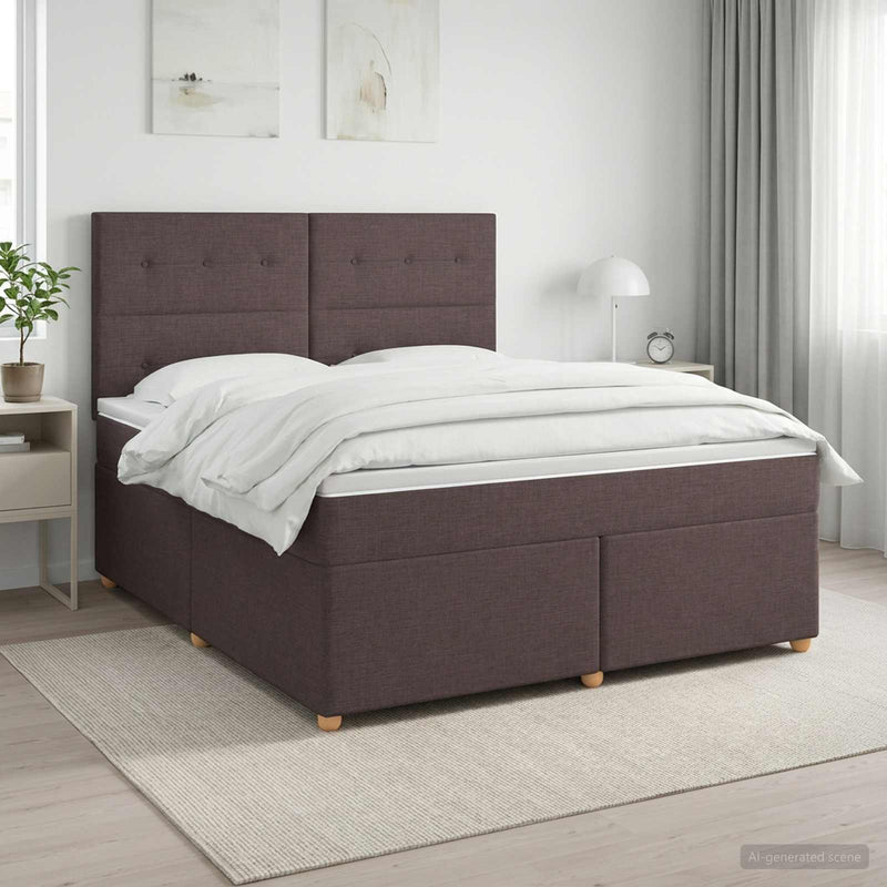 Pat boxspring cu saltea Maro închis 140 x 190 cm Țesătură