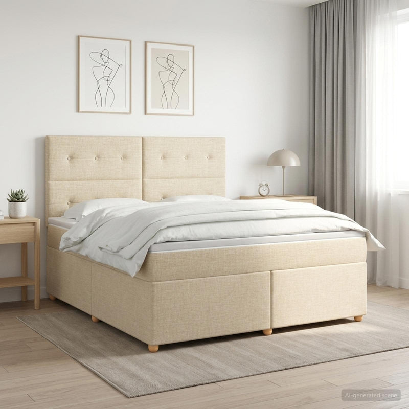 Pat boxspring cu saltea cu headboard Crem 140 x 190 cm Țesătură