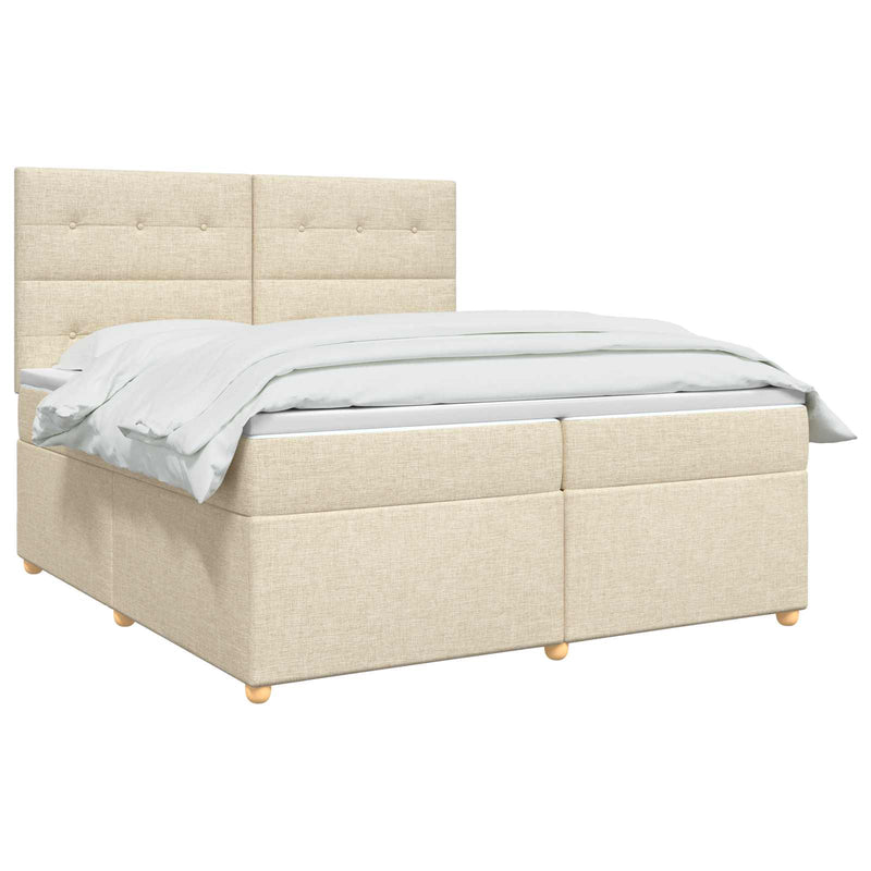 Pat boxspring cu saltea cu headboard Crem 200 x 200 cm Țesătură