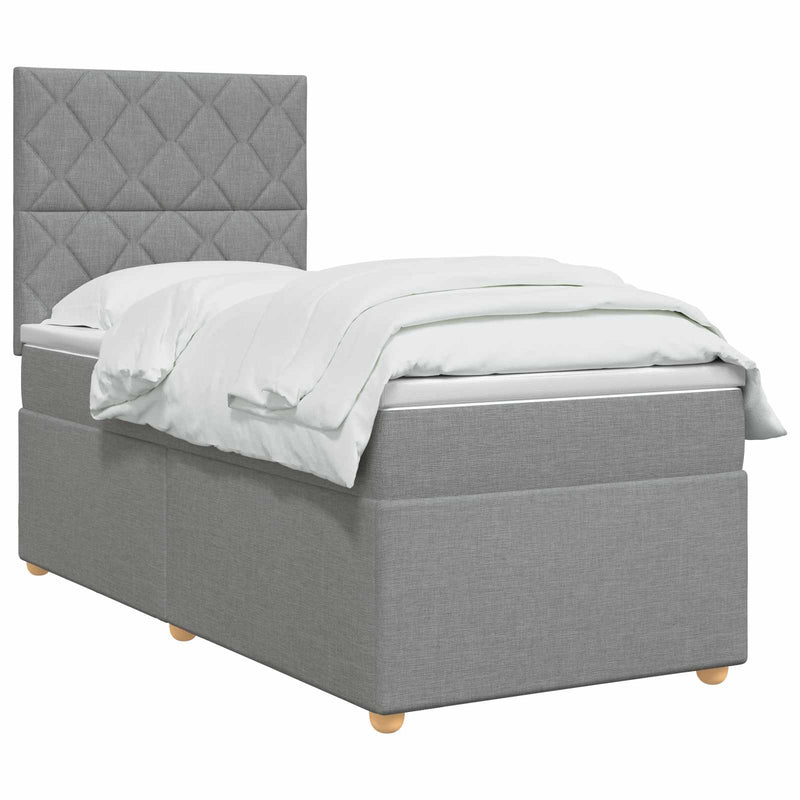 Pat boxspring cu saltea cu headboard Gri deschis Unic Țesătură