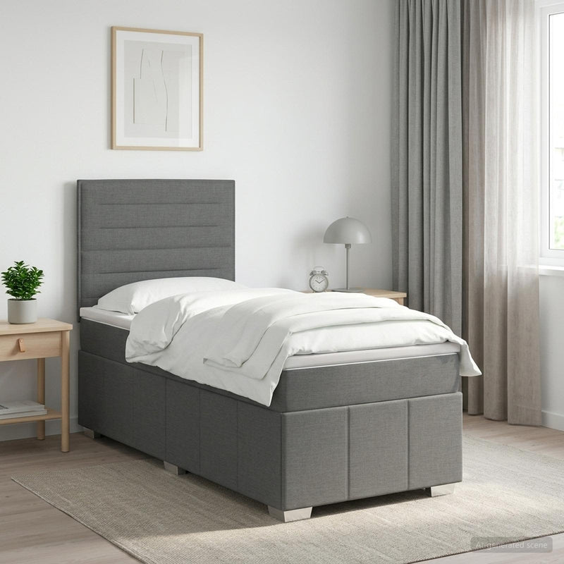 Pat boxspring cu saltea Gri închis 80 x 200 cm Țesătură