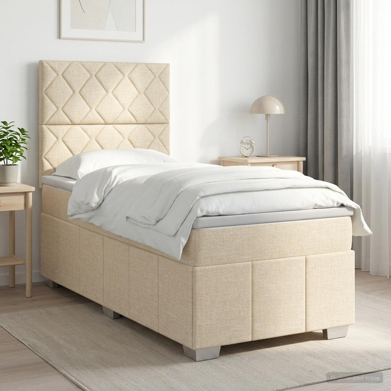 Pat boxspring cu saltea cu headboard Crem 80 x 200 cm Țesătură