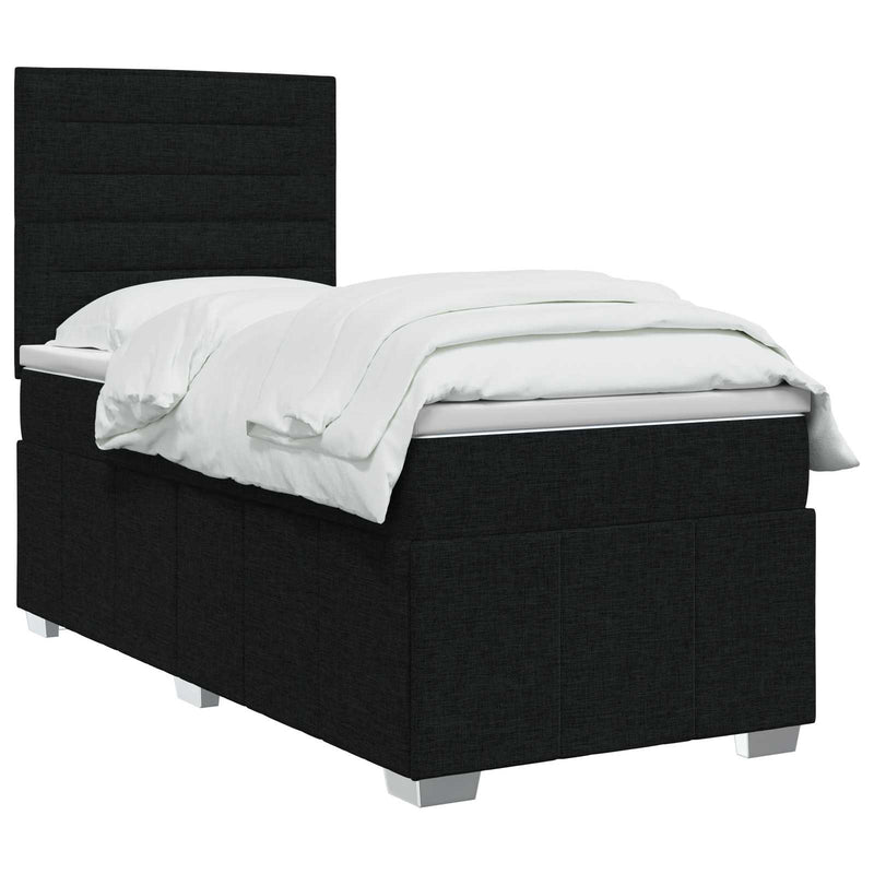 Pat boxspring cu saltea cu headboard Negru 90 x 200 cm Țesătură