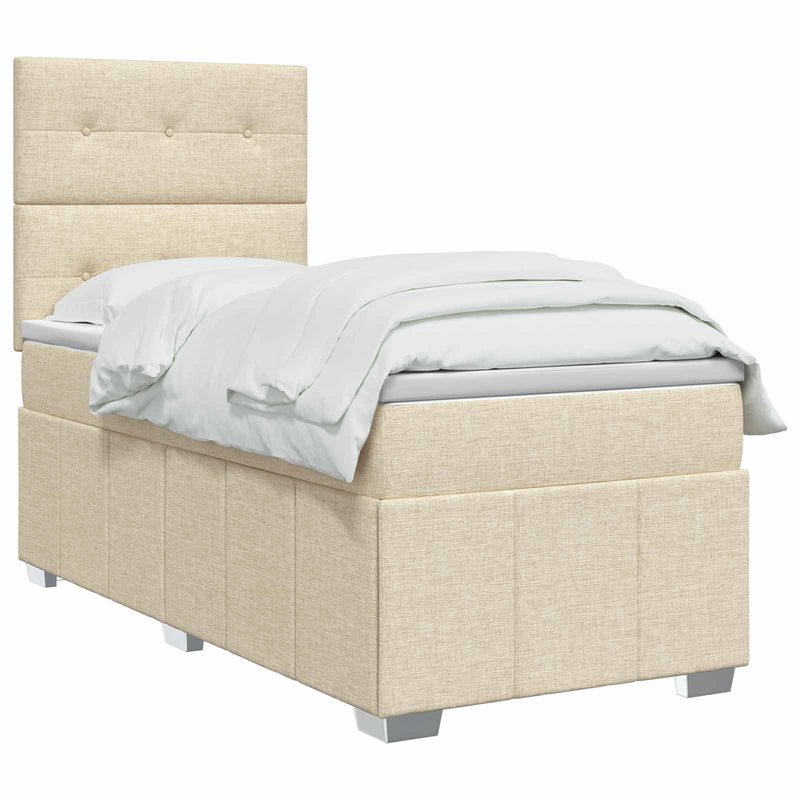 Pat boxspring cu saltea cu headboard Crem 90 x 200 cm Țesătură