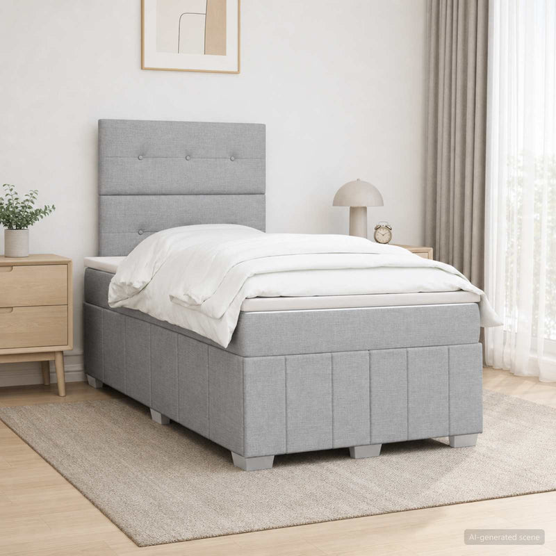 Pat boxspring cu saltea Gri deschis 120 x 190 cm Țesătură