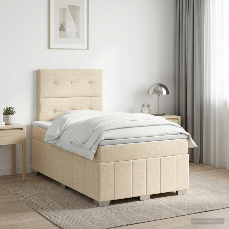 Pat boxspring cu saltea cu headboard Crem 120 x 190 cm Țesătură
