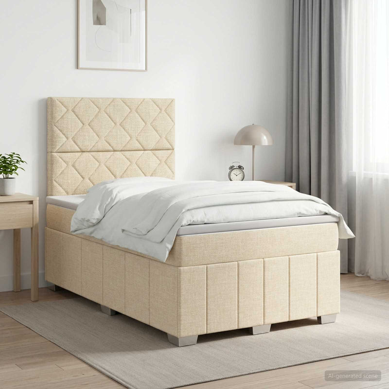 Pat boxspring cu saltea cu headboard Crem 120 x 190 cm Țesătură