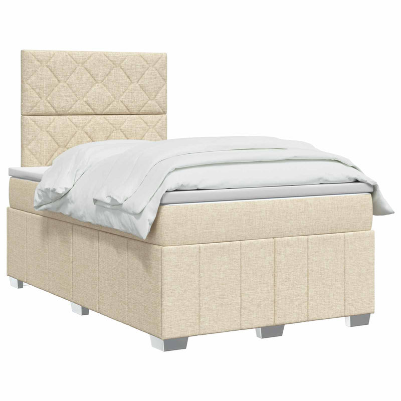 Pat boxspring cu saltea cu headboard Crem 120 x 190 cm Țesătură