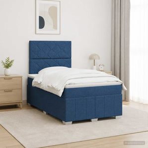 Pat boxspring cu saltea albastru 120 x 200 cm Țesătură