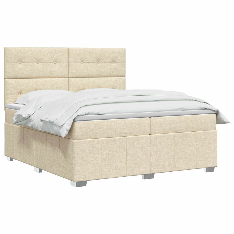 Pat boxspring cu saltea cu headboard Crem 140 x 190 cm Țesătură