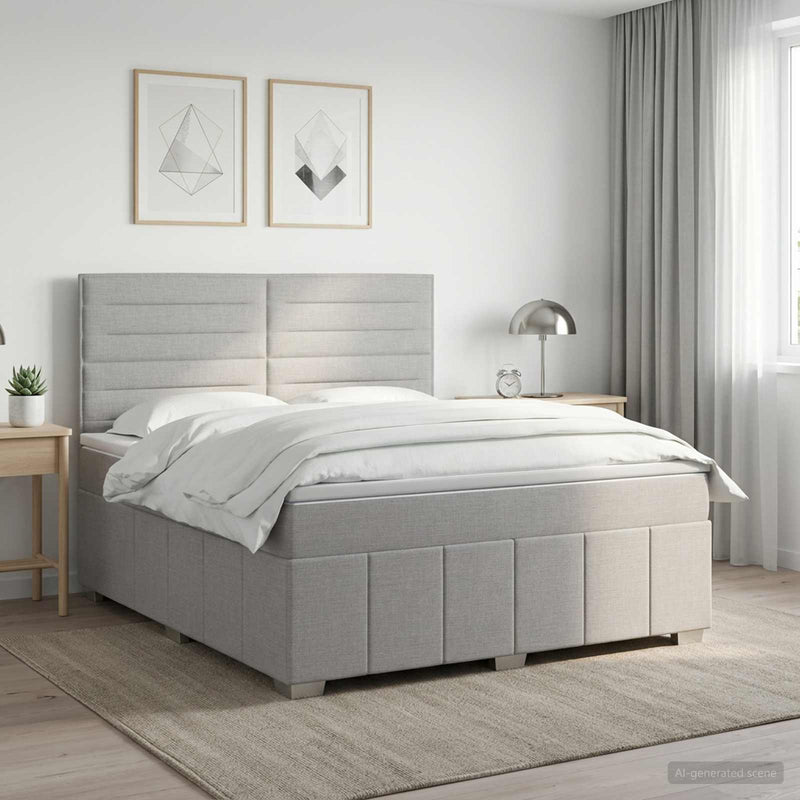 Pat boxspring cu saltea Gri deschis 140 x 200 cm Țesătură