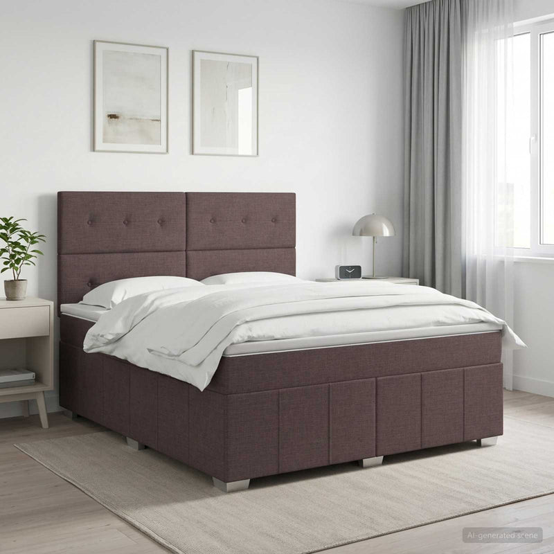 Pat boxspring cu saltea Maro închis 140 x 200 cm Țesătură