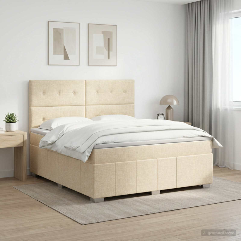 Pat boxspring cu saltea cu headboard Crem 140 x 190 cm Țesătură