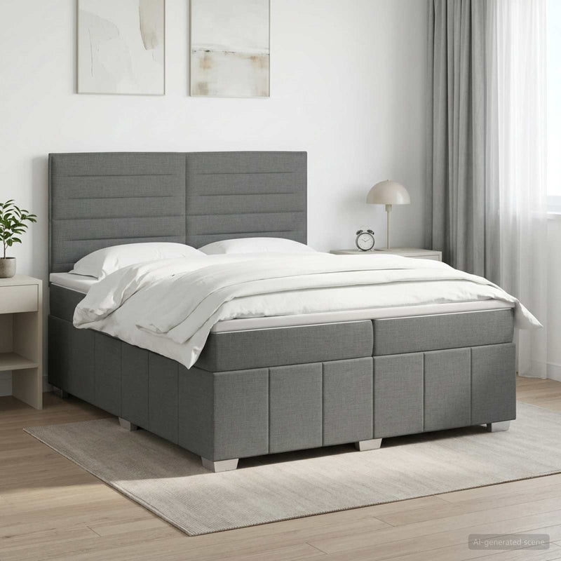 Pat boxspring cu saltea Gri închis 200 x 200 cm Țesătură