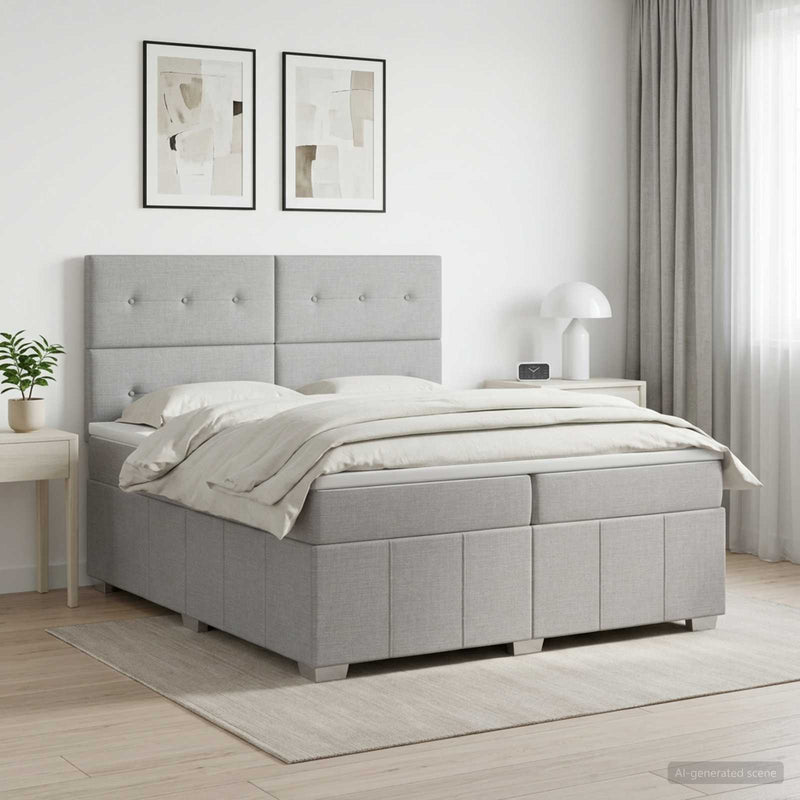 Pat boxspring cu saltea Gri deschis 200 x 200 cm Țesătură