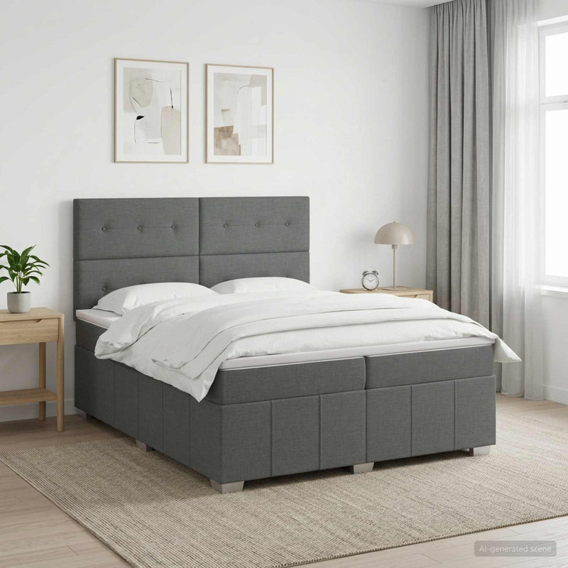 Pat boxspring cu saltea Gri închis 200 x 200 cm Țesătură