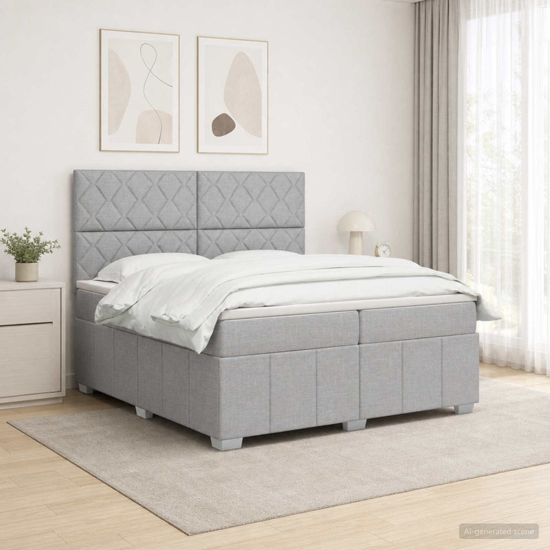Pat boxspring cu saltea Gri deschis 200 x 200 cm Țesătură