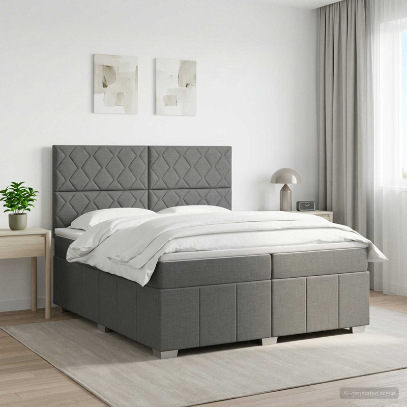 Pat boxspring cu saltea Gri închis 200 x 200 cm Țesătură