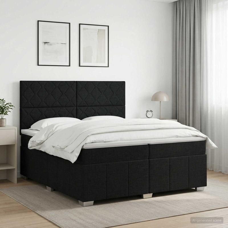 Pat boxspring cu saltea Negru 200 x 200 cm Țesătură
