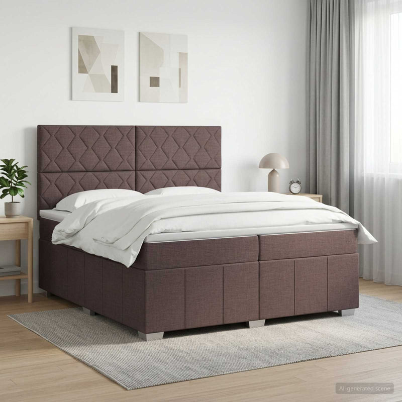 Pat boxspring cu saltea Maro închis 200 x 200 cm Țesătură