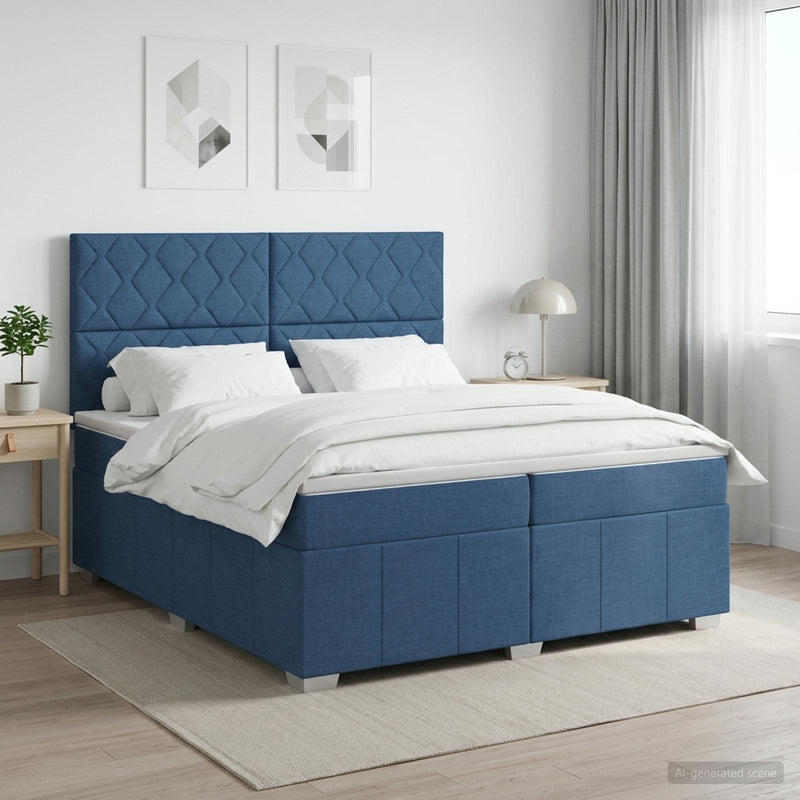Pat boxspring cu saltea albastru 200 x 200 cm Țesătură