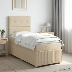 Pat boxspring cu saltea cu headboard Crem 90 x 190 cm Țesătură