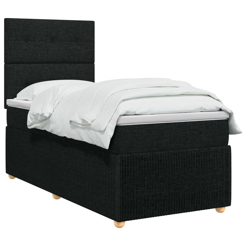 Pat boxspring cu saltea cu headboard Negru 90 x 190 cm Țesătură