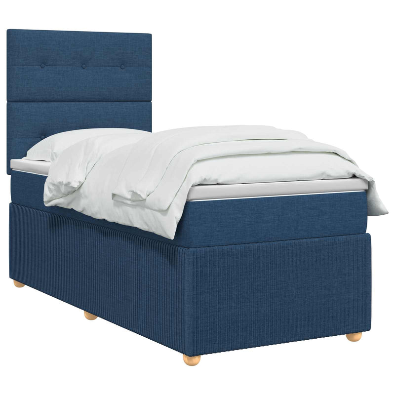 Pat boxspring cu saltea albastru 90 x 200 cm Țesătură