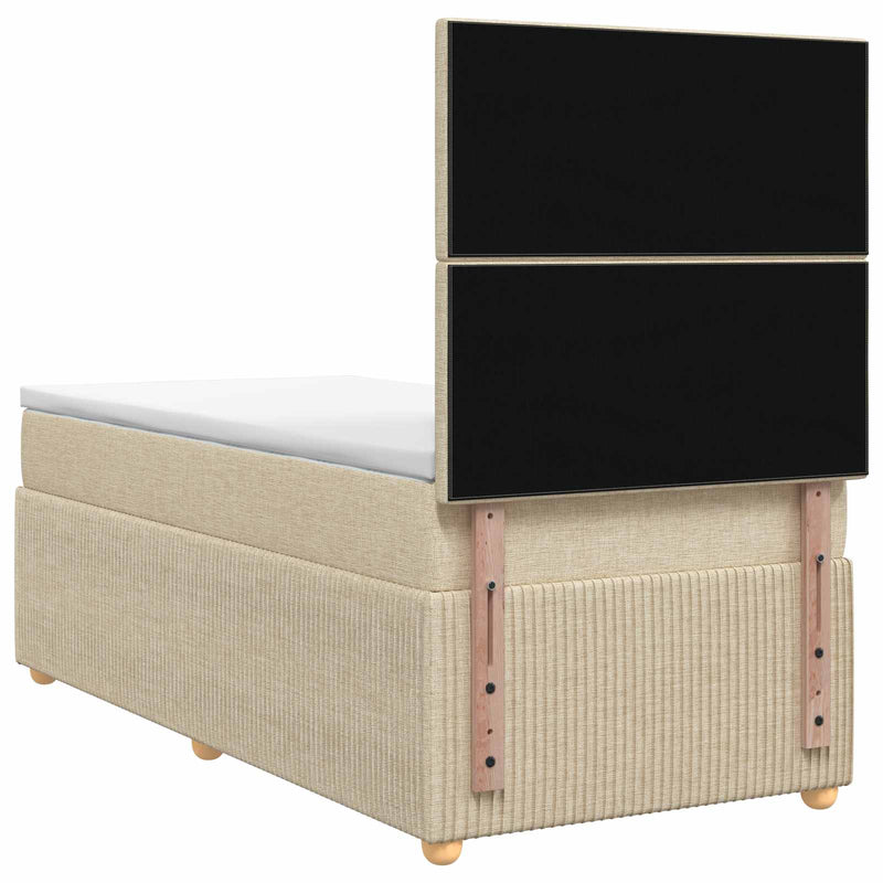 Pat boxspring cu saltea cu headboard Crem 100 x 200 cm Țesătură