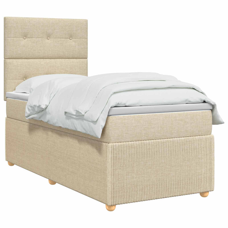 Pat boxspring cu saltea cu headboard Crem 100 x 200 cm Țesătură