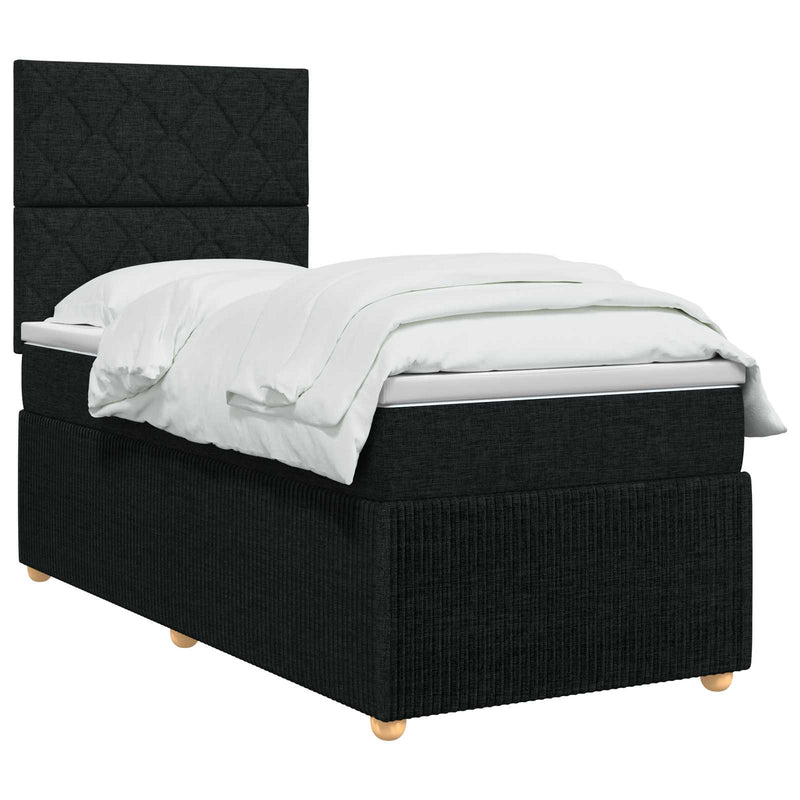 Pat boxspring cu saltea Negru 100 x 200 cm Țesătură