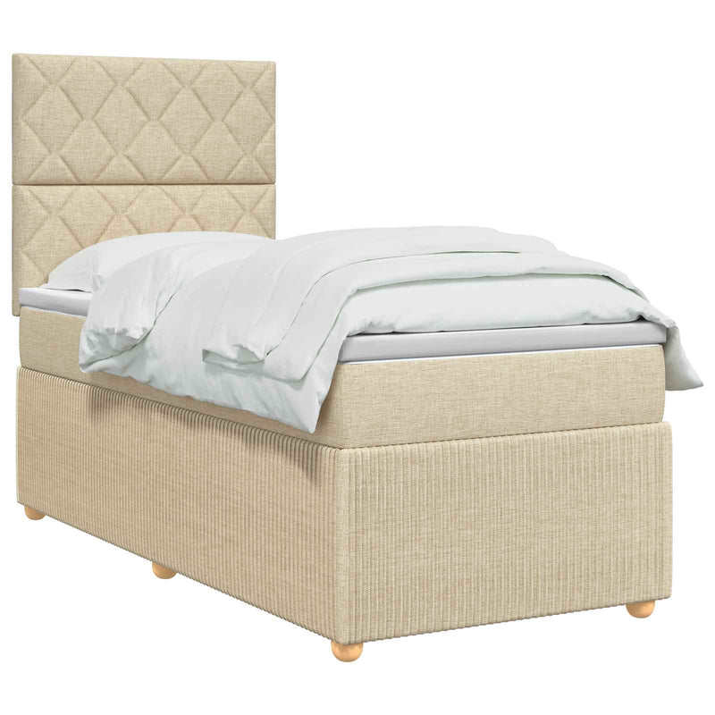 Pat boxspring cu saltea cu headboard Crem 100 x 200 cm Țesătură