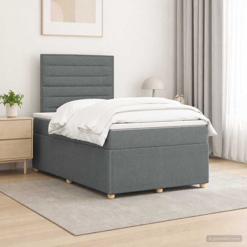 Pat boxspring cu saltea Gri închis 120 x 190 cm Țesătură