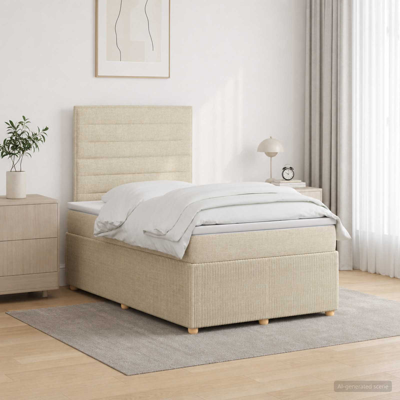 Pat boxspring cu saltea cu headboard Crem 120 x 190 cm Țesătură