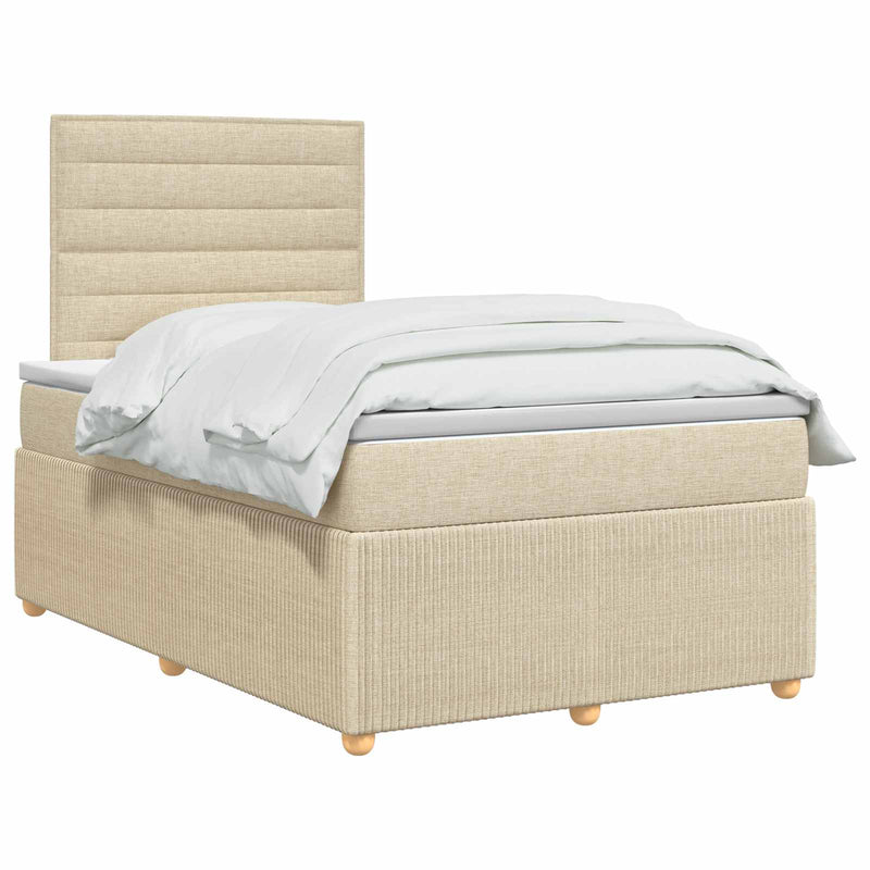 Pat boxspring cu saltea cu headboard Crem 120 x 190 cm Țesătură