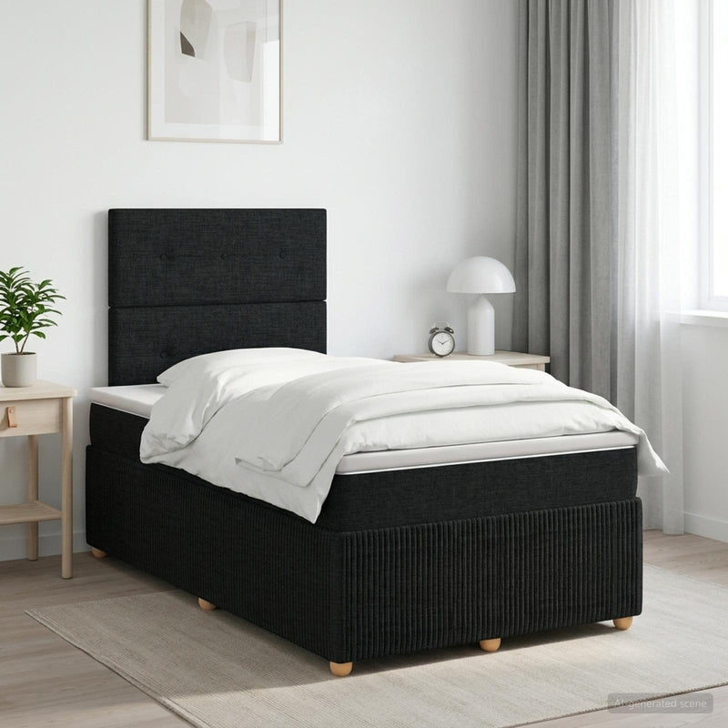 Pat boxspring cu saltea Negru 120 x 190 cm Țesătură