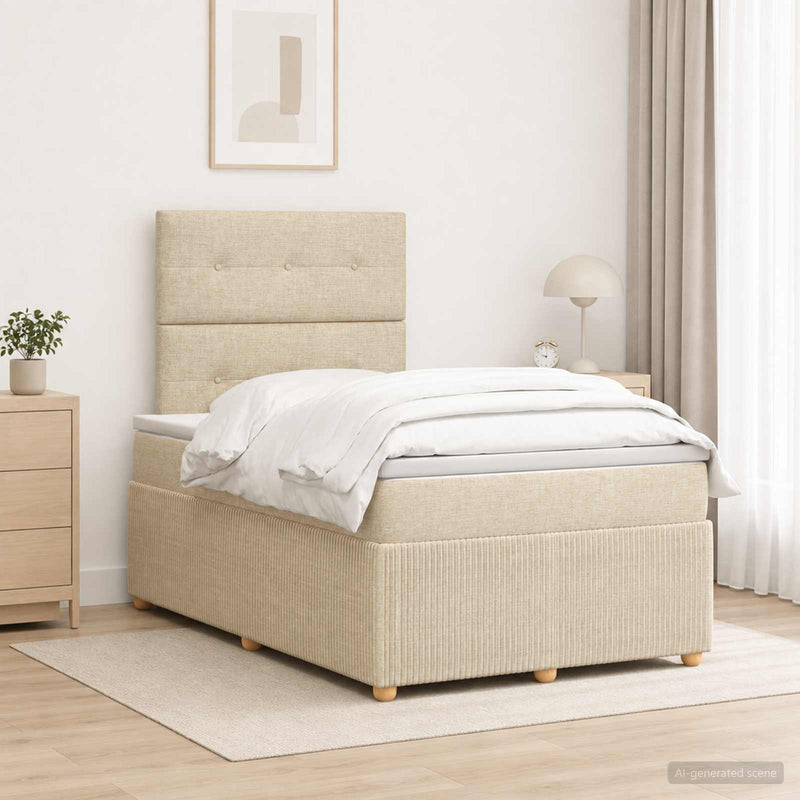 Pat boxspring cu saltea cu headboard Crem 120 x 190 cm Țesătură