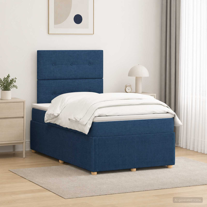 Pat boxspring cu saltea albastru 120 x 190 cm Țesătură
