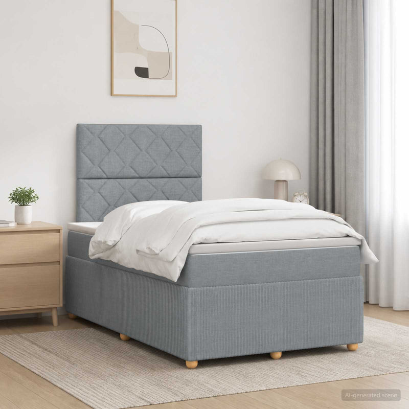 Pat boxspring cu saltea Gri deschis 120 x 190 cm Țesătură
