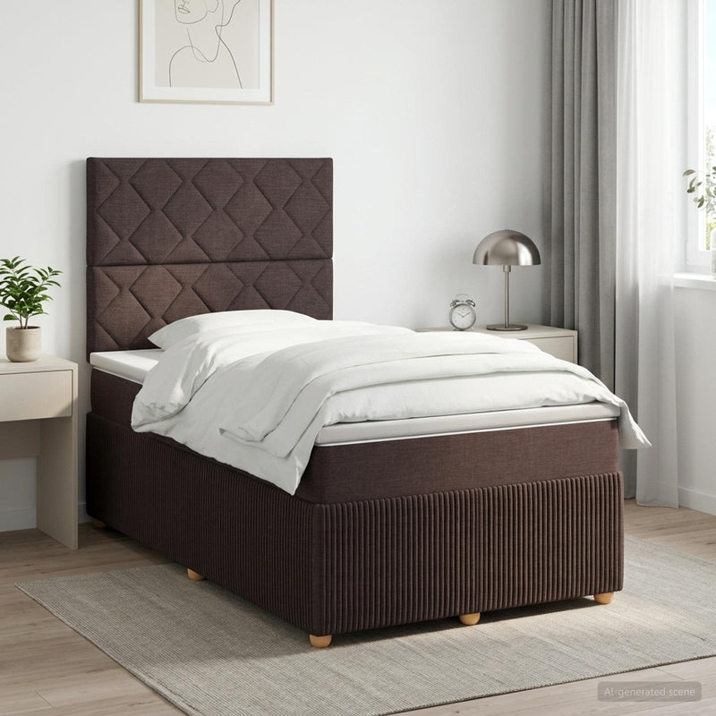 Pat boxspring cu saltea Maro închis 120 x 190 cm Țesătură