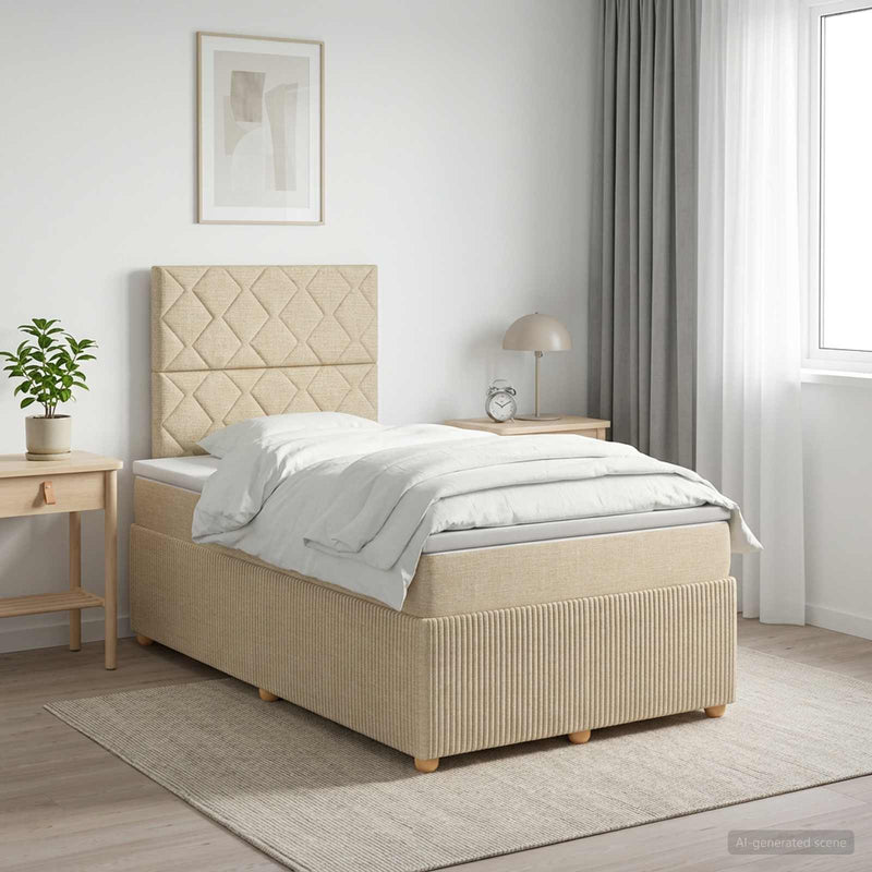 Pat boxspring cu saltea cu headboard Crem 120 x 190 cm Țesătură