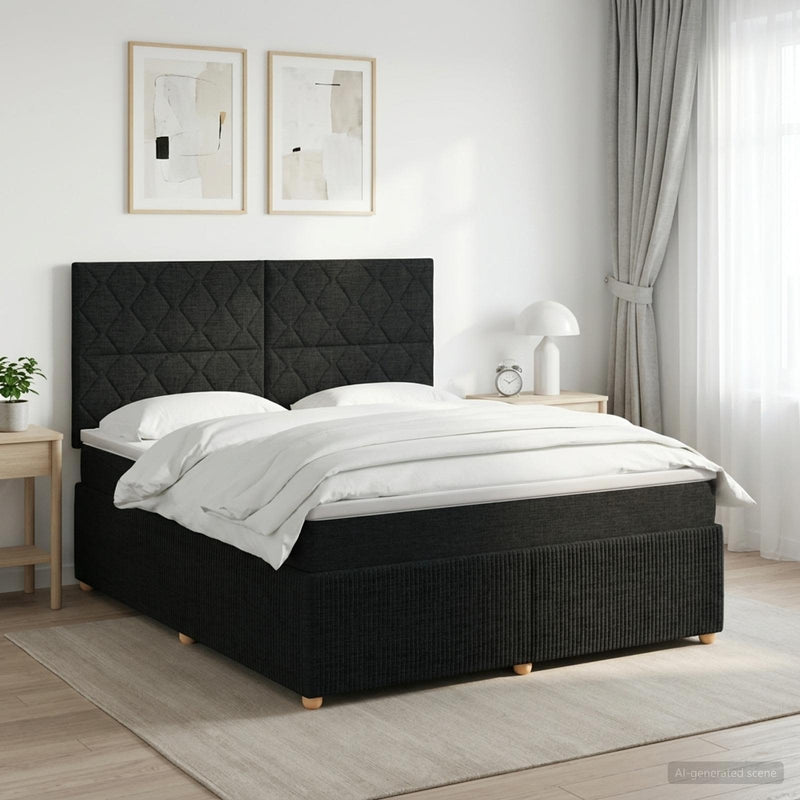 Pat boxspring cu saltea Negru 180 x 200 cm Țesătură