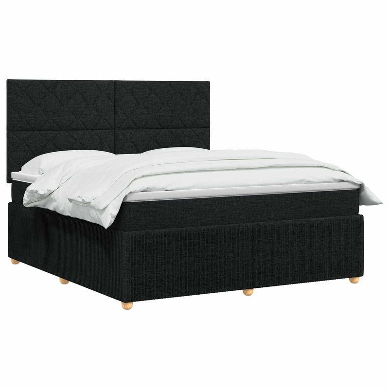 Pat boxspring cu saltea Negru 180 x 200 cm Țesătură