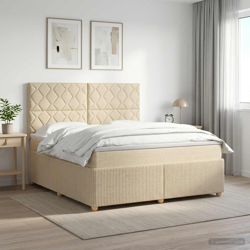 Pat boxspring cu saltea cu headboard Crem 160 x 200 cm Țesătură