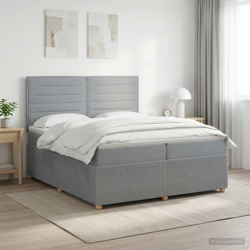 Pat boxspring cu saltea Gri deschis 200 x 200 cm Țesătură