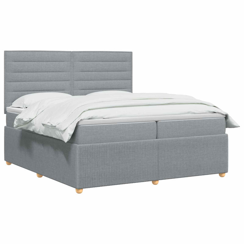 Pat boxspring cu saltea Gri deschis 200 x 200 cm Țesătură