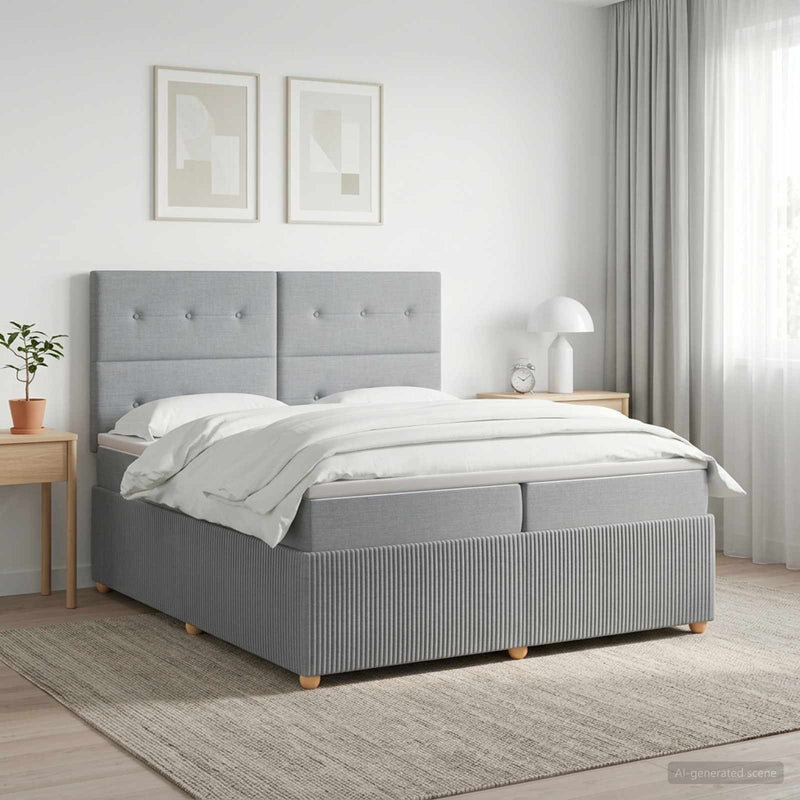 Pat boxspring cu saltea Gri deschis 200 x 200 cm Țesătură