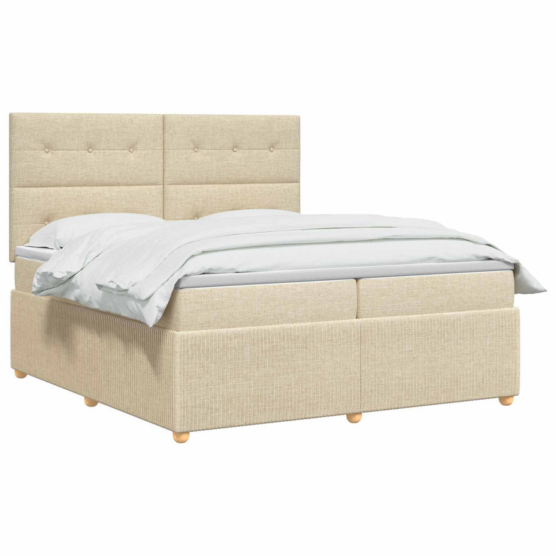 Pat boxspring cu saltea cu headboard Crem 200 x 200 cm Țesătură