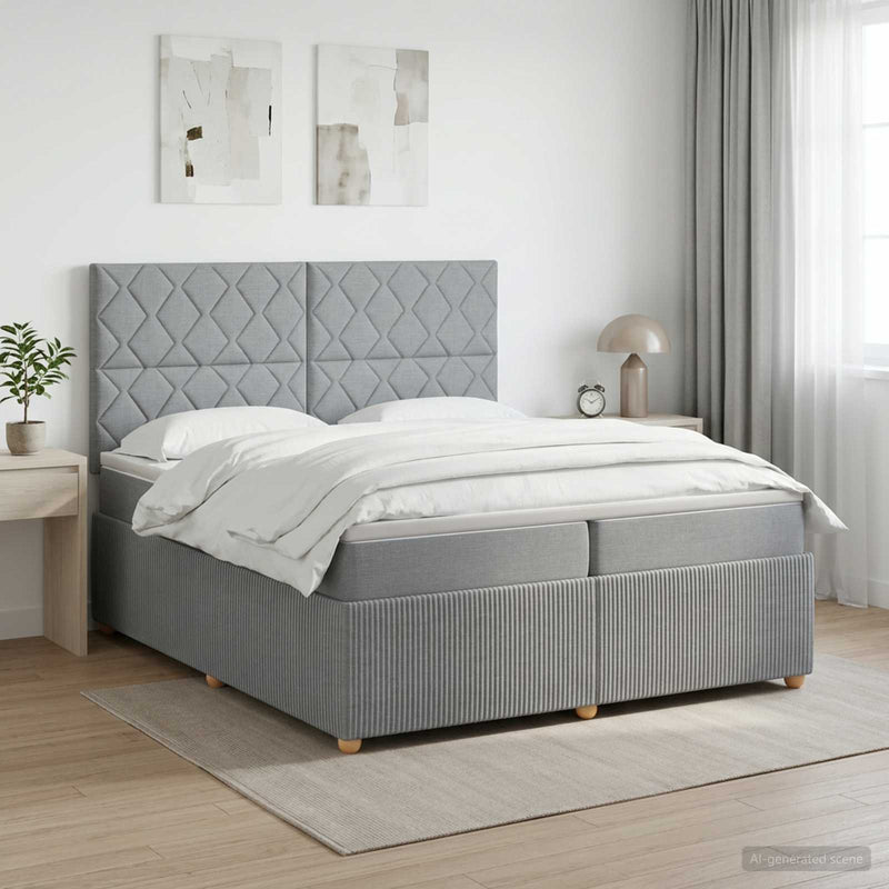 Pat boxspring cu saltea Gri deschis 200 x 200 cm Țesătură