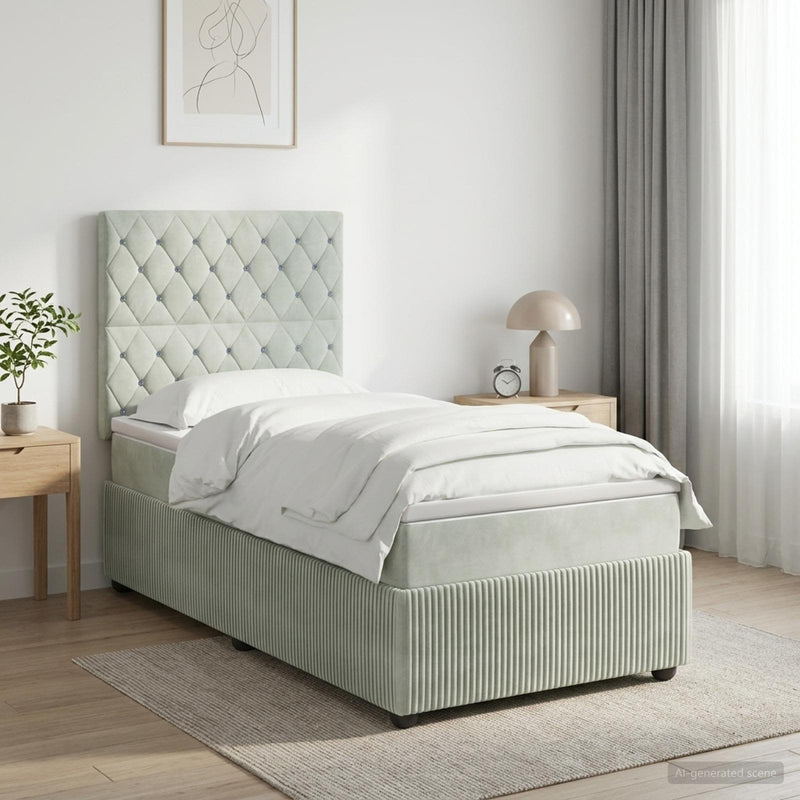 Pat boxspring cu saltea Gri deschis 100 x 200 cm Catifea
